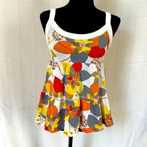 Roxy floral top. Size medium. Grey, white, rust and yellow